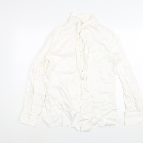 Zara Womens White Viscose Basic Blouse Size S V-Neck - Tie Detail