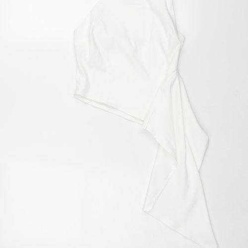 Zara Womens White Polyester Basic Blouse Size M One Shoulder - Waterfall Frill Detail