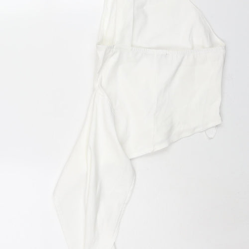 Zara Womens White Polyester Basic Blouse Size M One Shoulder - Waterfall Frill Detail
