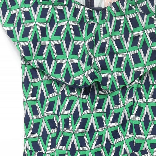 Traffic People Womens Green Geometric Cotton Pencil Dress Size M Boat Neck Zip - Frill