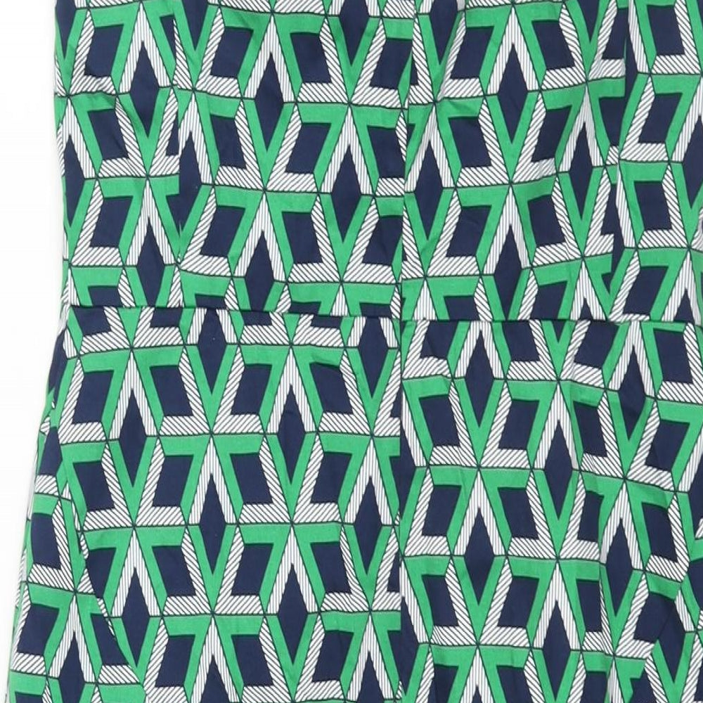 Traffic People Womens Green Geometric Cotton Pencil Dress Size M Boat Neck Zip - Frill