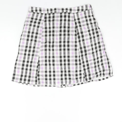 ASOS Womens Multicoloured Check Linen A-Line Skirt Size 10 Button
