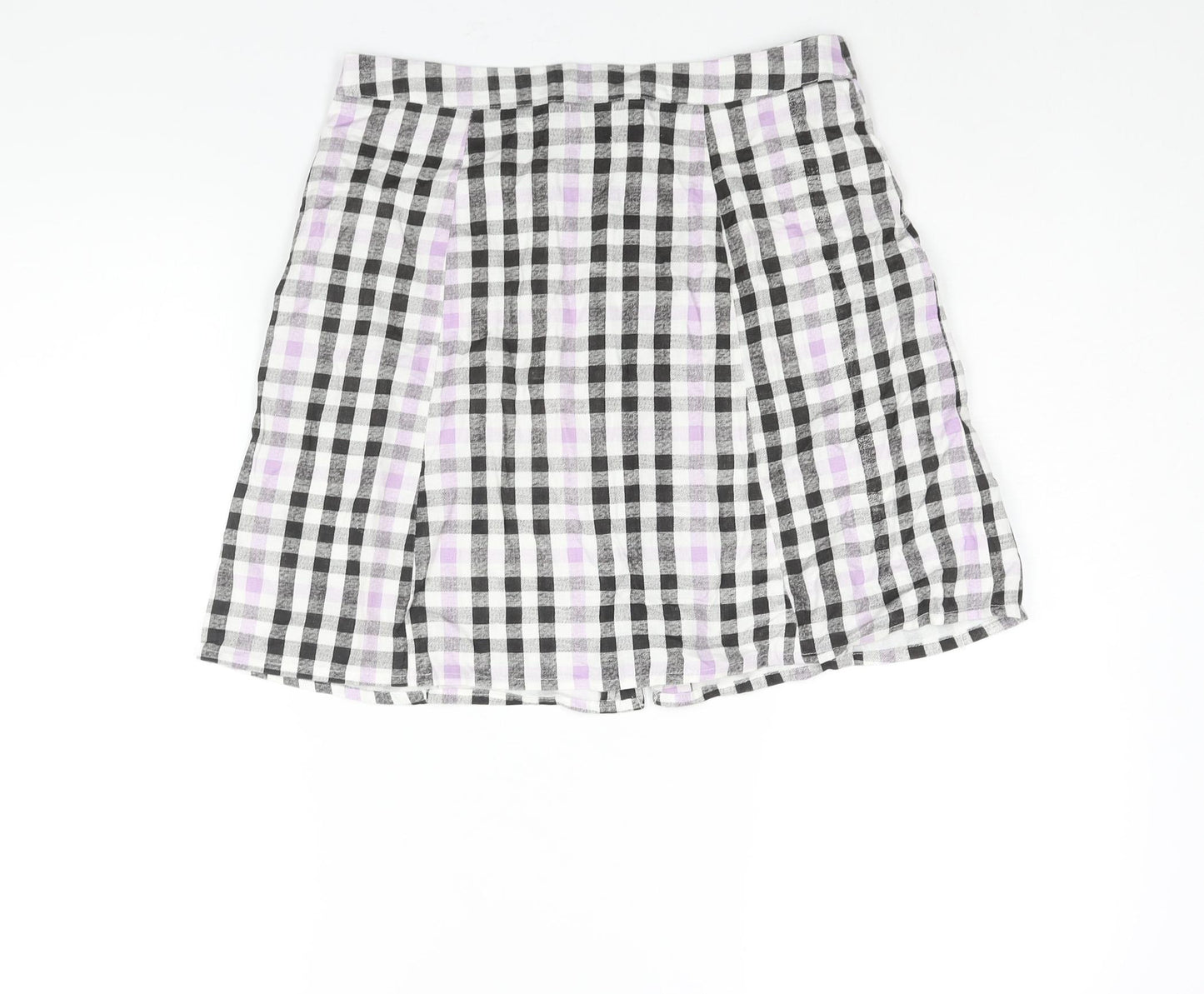 ASOS Womens Multicoloured Check Linen A-Line Skirt Size 10 Button