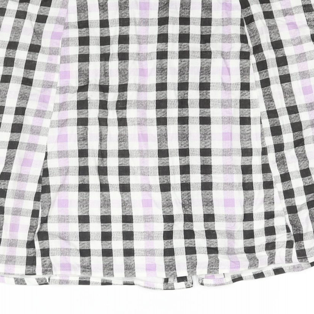 ASOS Womens Multicoloured Check Linen A-Line Skirt Size 10 Button