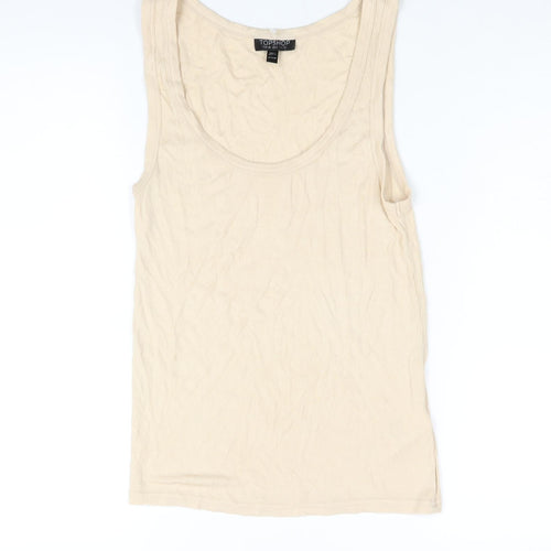 Topshop Womens Beige Viscose Basic Tank Size 10 Scoop Neck