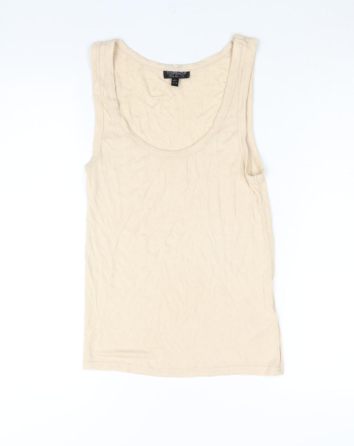 Topshop Womens Beige Viscose Basic Tank Size 10 Scoop Neck