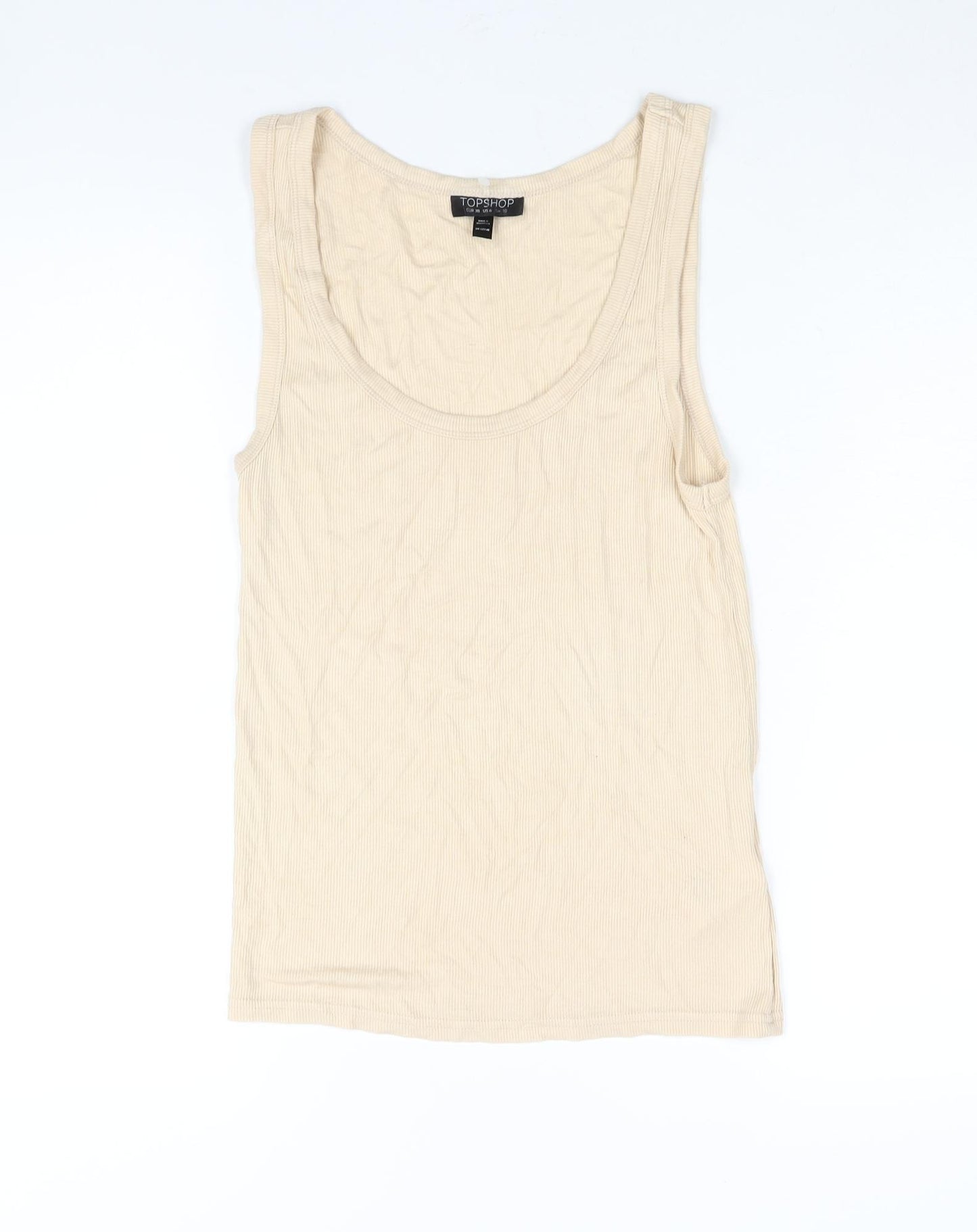 Topshop Womens Beige Viscose Basic Tank Size 10 Scoop Neck