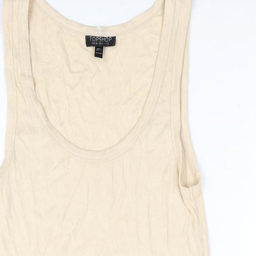 Topshop Womens Beige Viscose Basic Tank Size 10 Scoop Neck