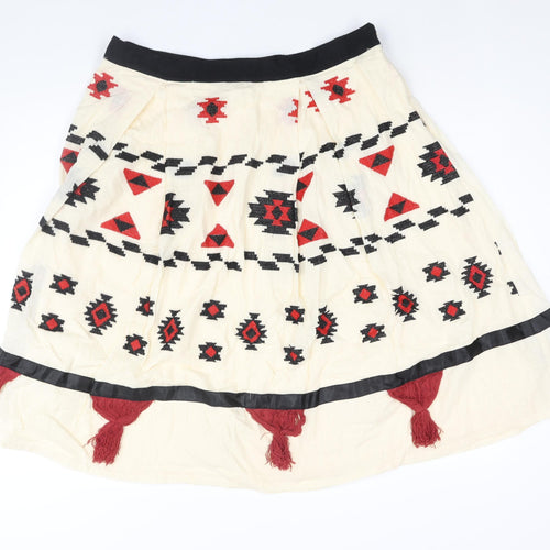 Eloquii Womens Ivory Geometric Cotton A-Line Skirt Size 16 - Embroidered Tassle Detail