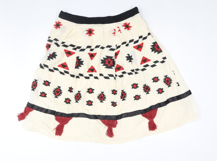 Eloquii Womens Ivory Geometric Cotton A-Line Skirt Size 16 - Embroidered Tassle Detail