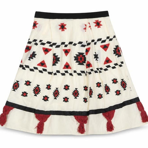 Eloquii Womens Ivory Geometric Cotton A-Line Skirt Size 16 - Embroidered Tassle Detail