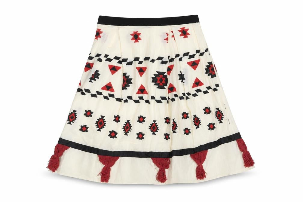 Eloquii Womens Ivory Geometric Cotton A-Line Skirt Size 16 - Embroidered Tassle Detail