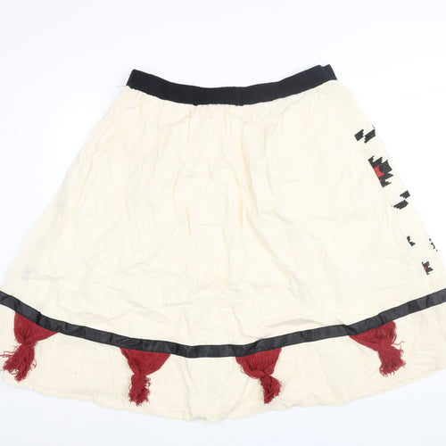 Eloquii Womens Ivory Geometric Cotton A-Line Skirt Size 16 - Embroidered Tassle Detail