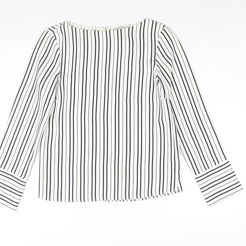 H&M Womens White Striped Polyester Basic Blouse Size 6 Boat Neck
