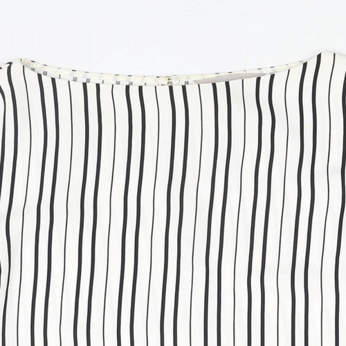H&M Womens White Striped Polyester Basic Blouse Size 6 Boat Neck