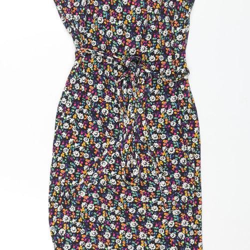French Connection Womens Multicoloured Floral Viscose Sheath Size 10 V-Neck Pullover - Belted