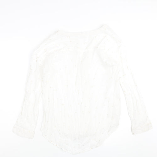 Monsoon Womens White Geometric Cotton Basic Blouse Size S V-Neck