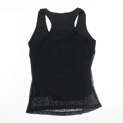 Pilot Womens Black Nylon Basic Blouse Size 16 Round Neck - Sequin Front