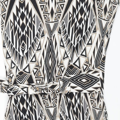 Wallis Womens Multicoloured Geometric Viscose Shift Size 12 Round Neck Pullover - Tie Detail