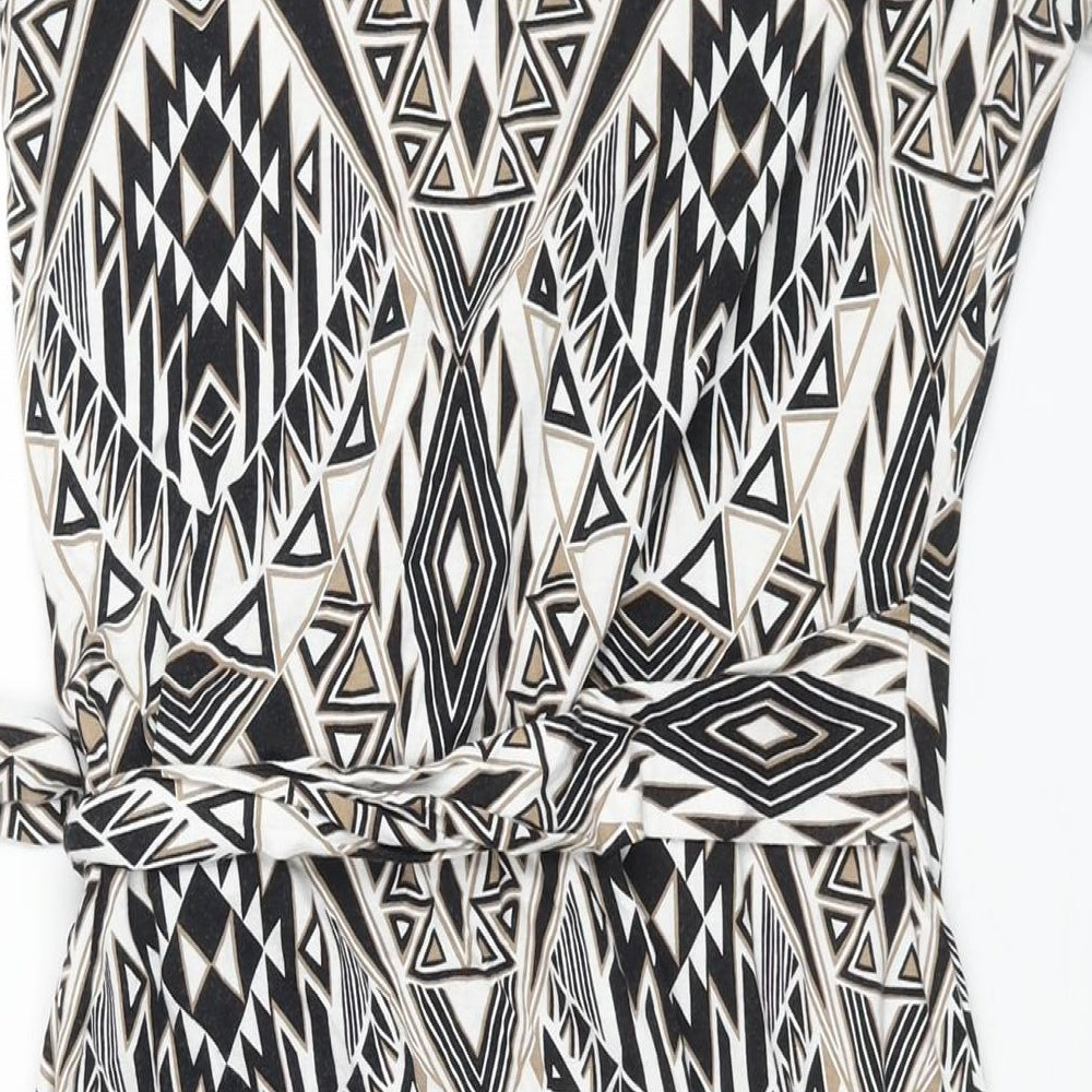 Wallis Womens Multicoloured Geometric Viscose Shift Size 12 Round Neck Pullover - Tie Detail