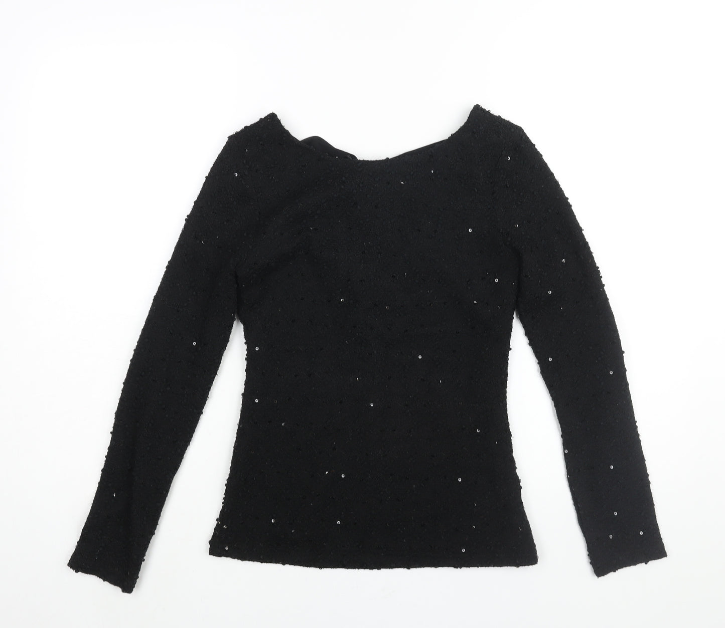 Jennifer Lopez Womens Black Polyester Basic Blouse Size XS Round Neck - Textured Sequin Detail