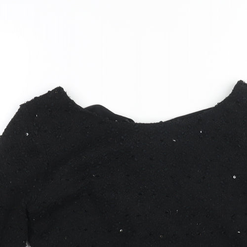 Jennifer Lopez Womens Black Polyester Basic Blouse Size XS Round Neck - Textured Sequin Detail