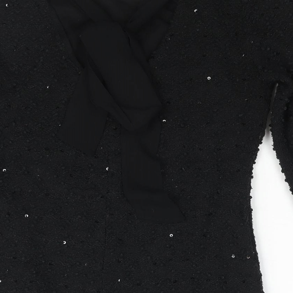 Jennifer Lopez Womens Black Polyester Basic Blouse Size XS Round Neck - Textured Sequin Detail