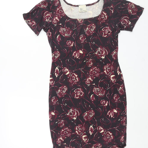Style Incorporated Womens Purple Floral Cotton Bodycon Size 12 Round Neck Pullover