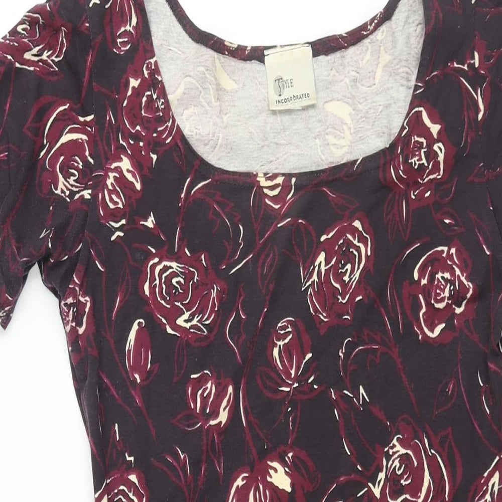 Style Incorporated Womens Purple Floral Cotton Bodycon Size 12 Round Neck Pullover