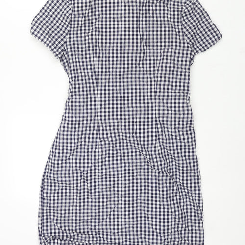 Miss Selfridge Womens Blue Gingham Cotton Shirt Dress Size 12 Collared Button - Belted