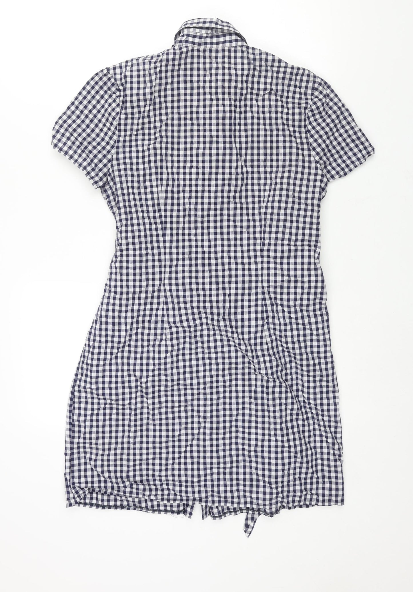 Miss Selfridge Womens Blue Gingham Cotton Shirt Dress Size 12 Collared Button - Belted
