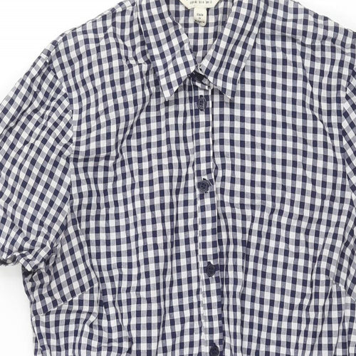 Miss Selfridge Womens Blue Gingham Cotton Shirt Dress Size 12 Collared Button - Belted