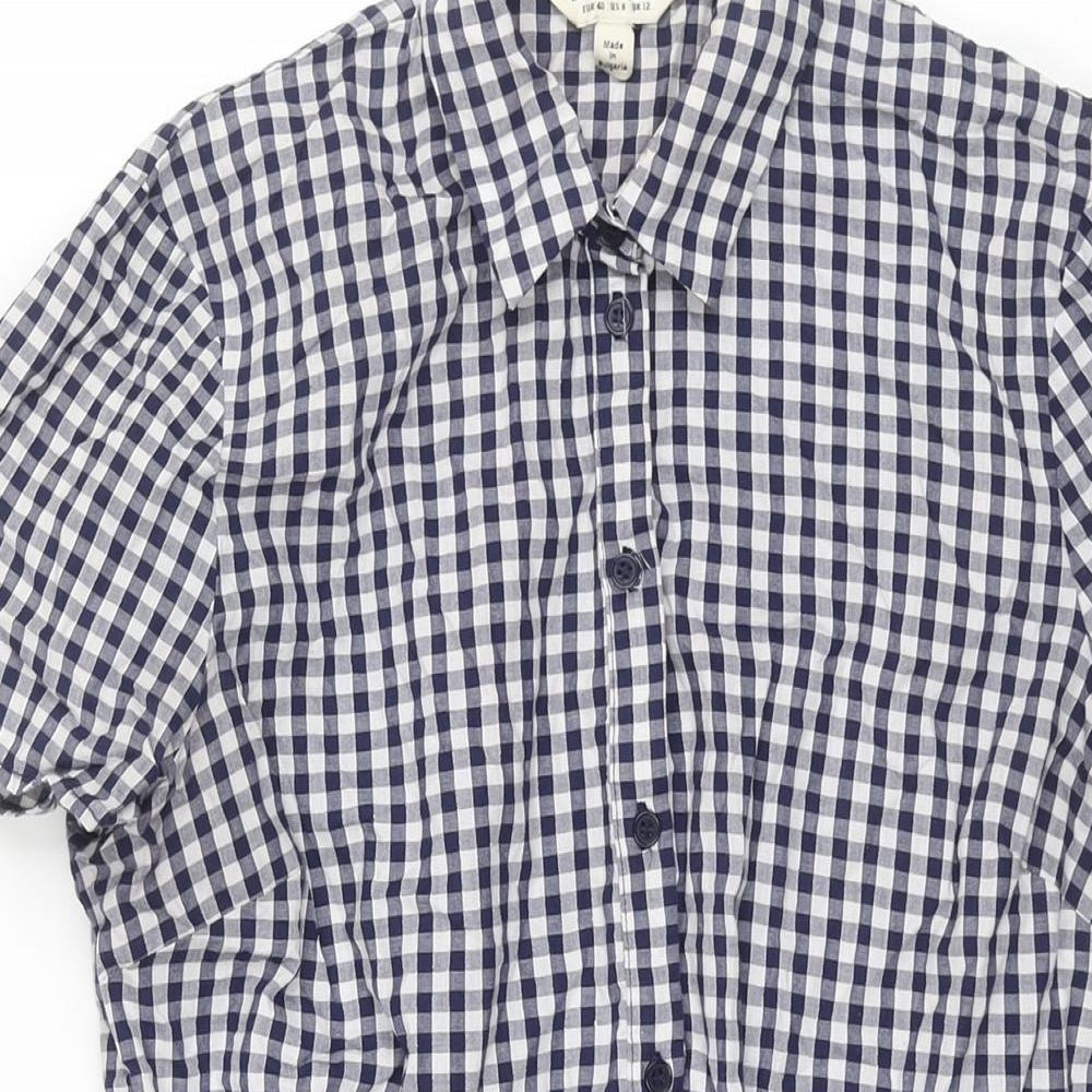 Miss Selfridge Womens Blue Gingham Cotton Shirt Dress Size 12 Collared Button - Belted