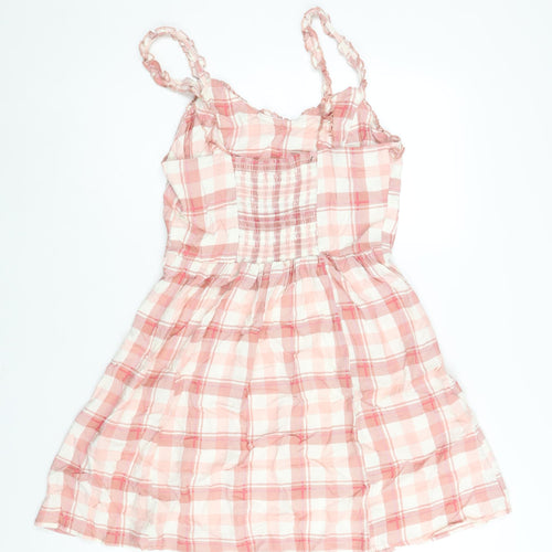 New Look Womens Pink Check Viscose A-Line Size 12 V-Neck Pullover - Frill