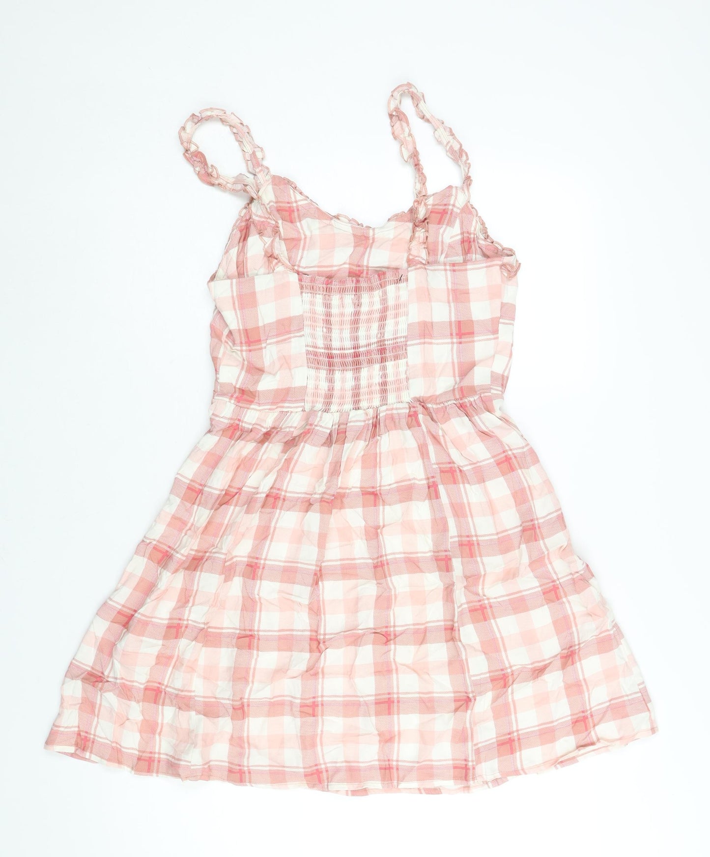 New Look Womens Pink Check Viscose A-Line Size 12 V-Neck Pullover - Frill