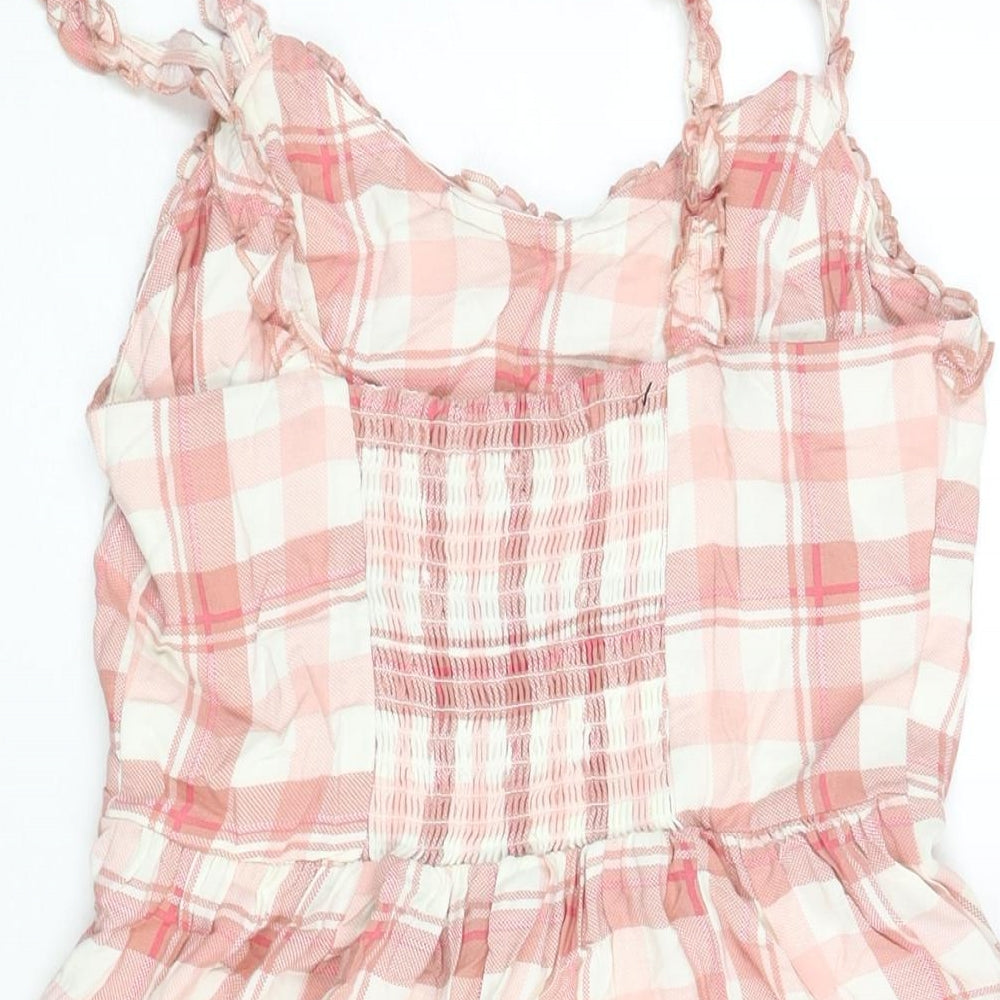 New Look Womens Pink Check Viscose A-Line Size 12 V-Neck Pullover - Frill