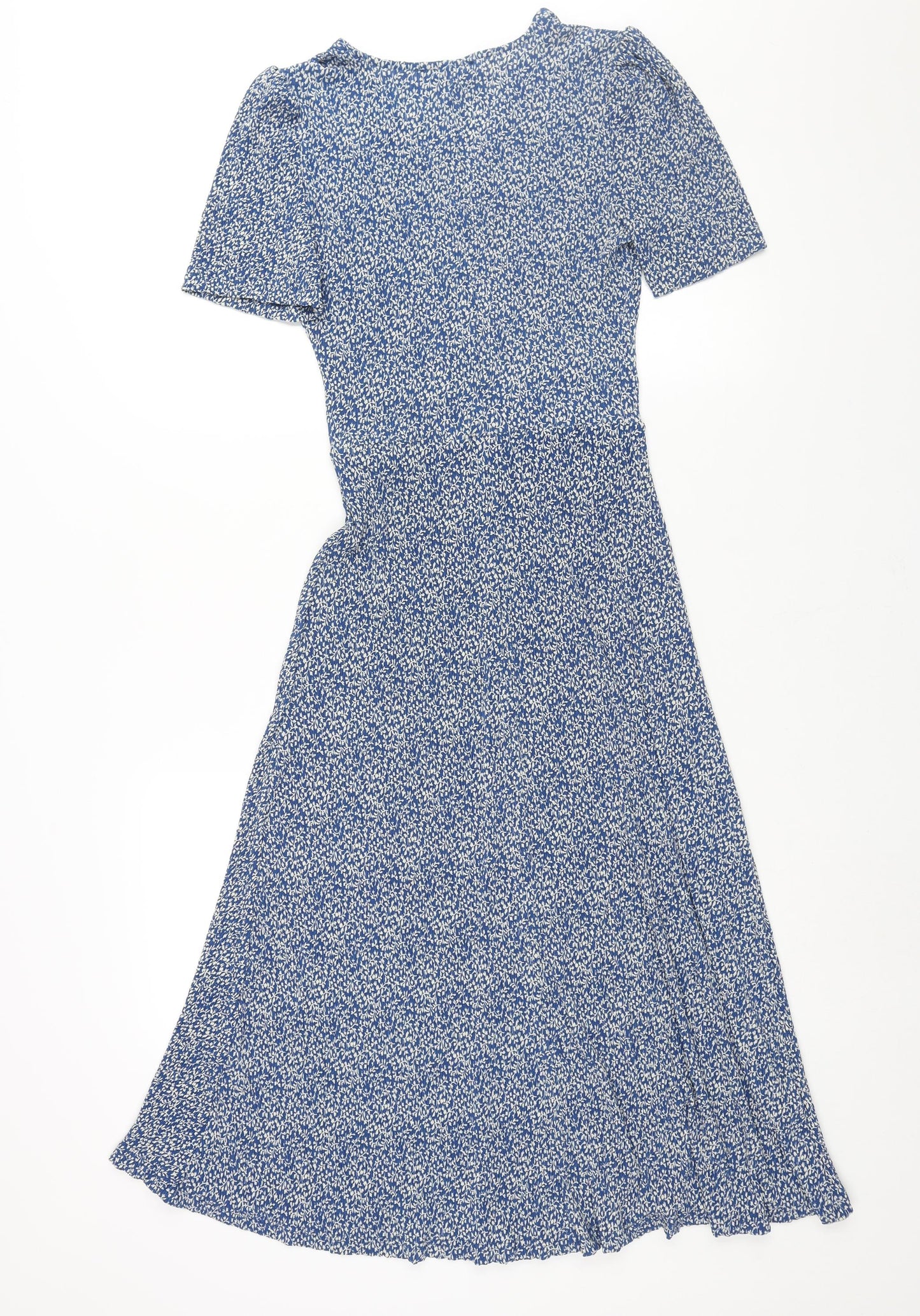 Mango Womens Blue Geometric Polyester Shift Size S V-Neck Pullover - Twist Detail