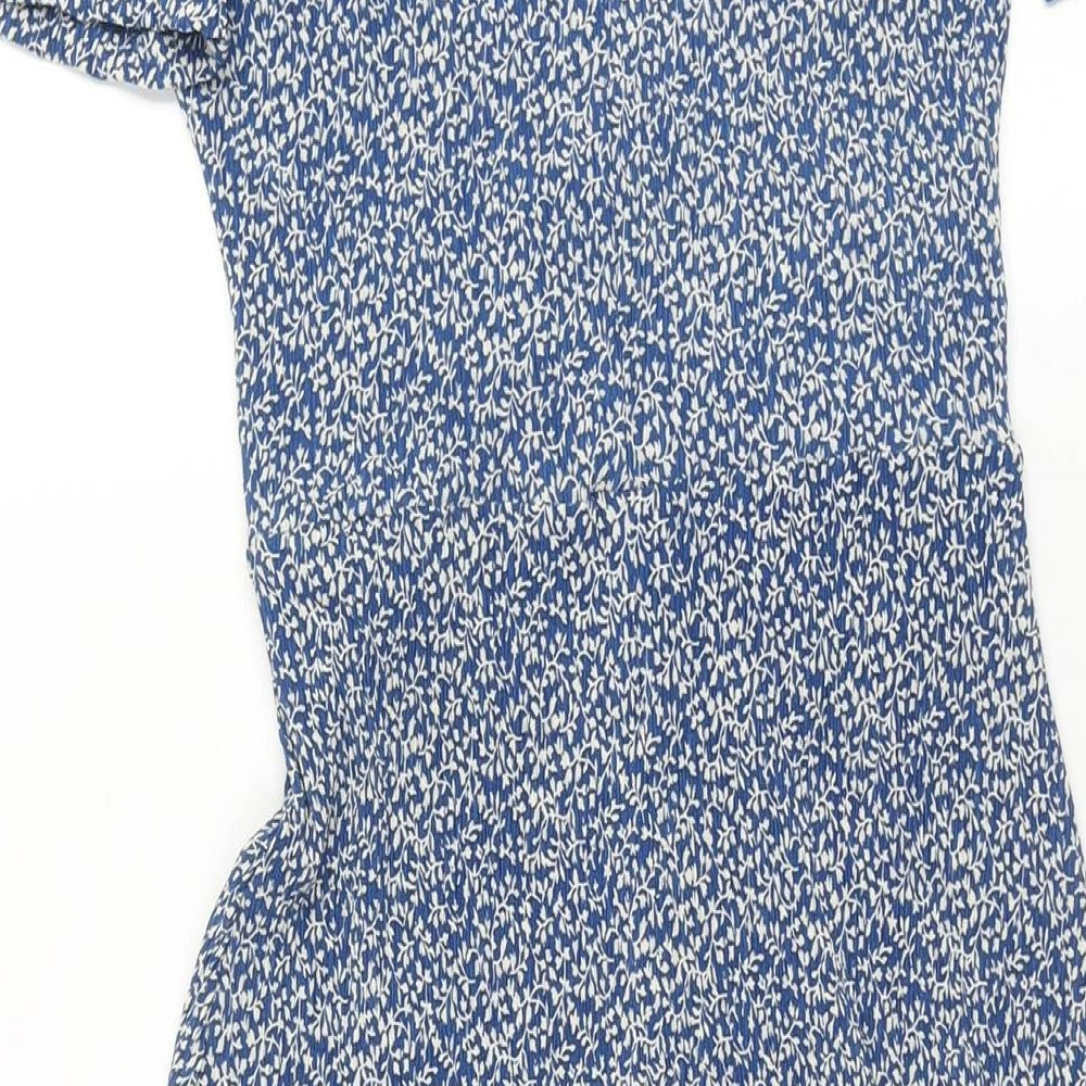 Mango Womens Blue Geometric Polyester Shift Size S V-Neck Pullover - Twist Detail