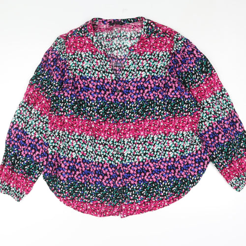 Marks and Spencer Womens Multicoloured Floral Viscose Basic Blouse Size 8 V-Neck