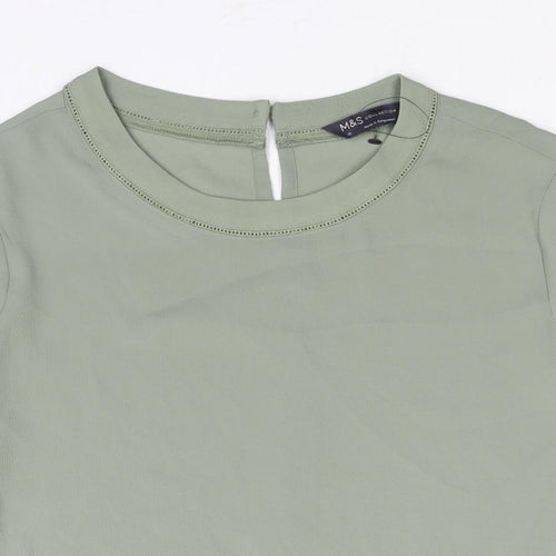 Marks and Spencer Womens Green Polyester Basic Blouse Size 12 Round Neck