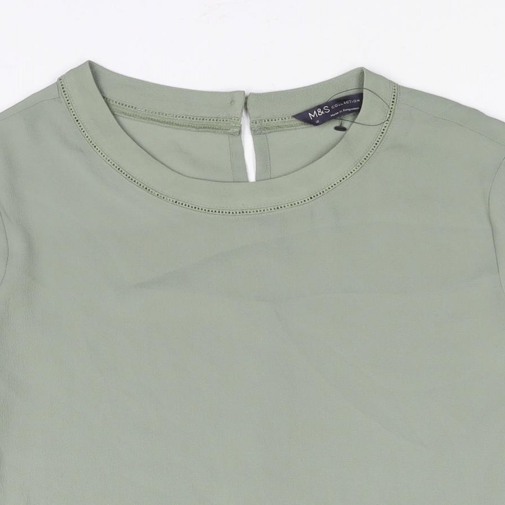 Marks and Spencer Womens Green Polyester Basic Blouse Size 12 Round Neck