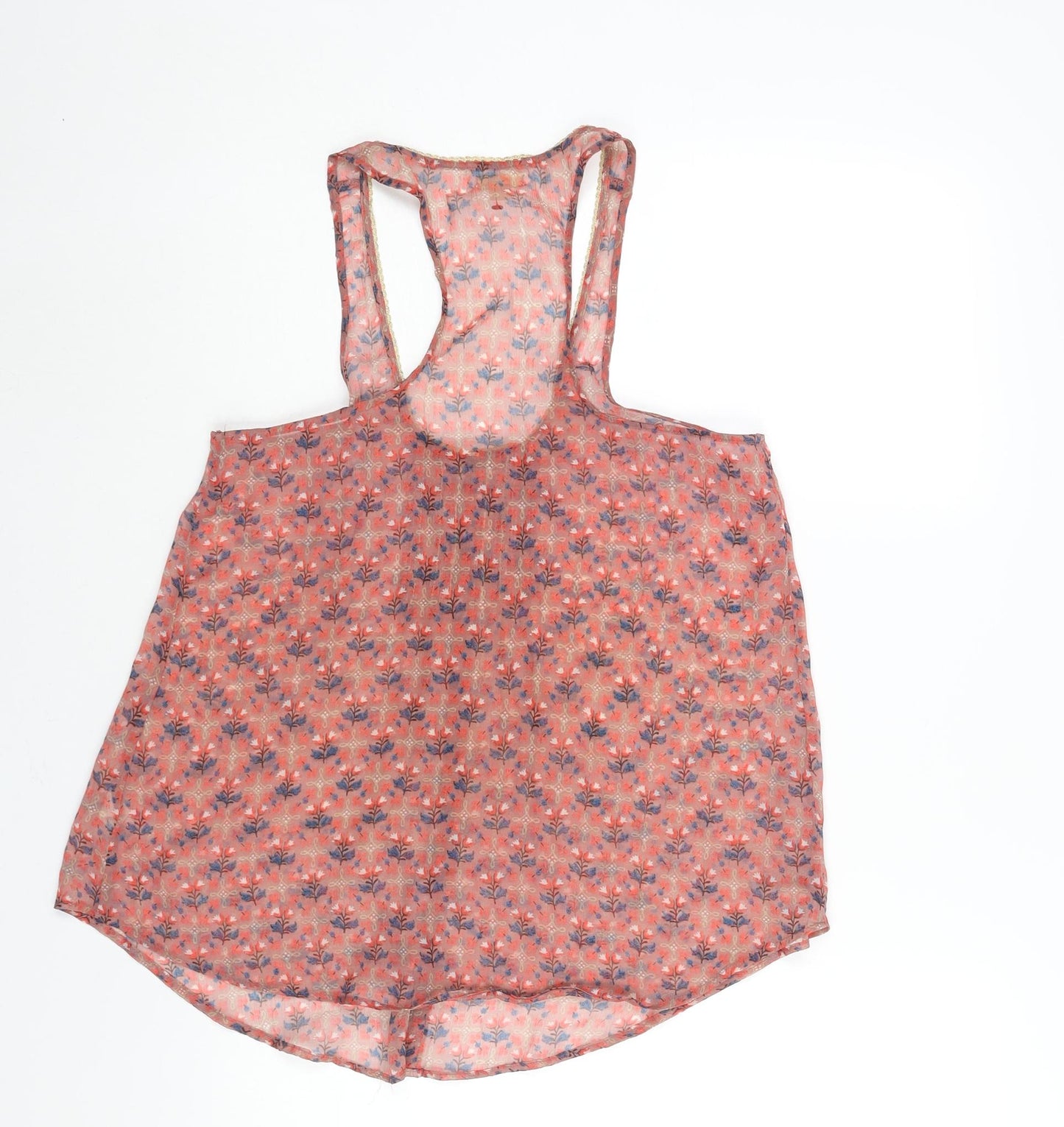 Aerie Womens Pink Geometric Polyester Camisole Blouse Size M Scoop Neck - Semi Sheer