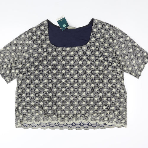 essence Womens Gold Geometric Polyester Basic Blouse Size 26 Round Neck - Size 26-28