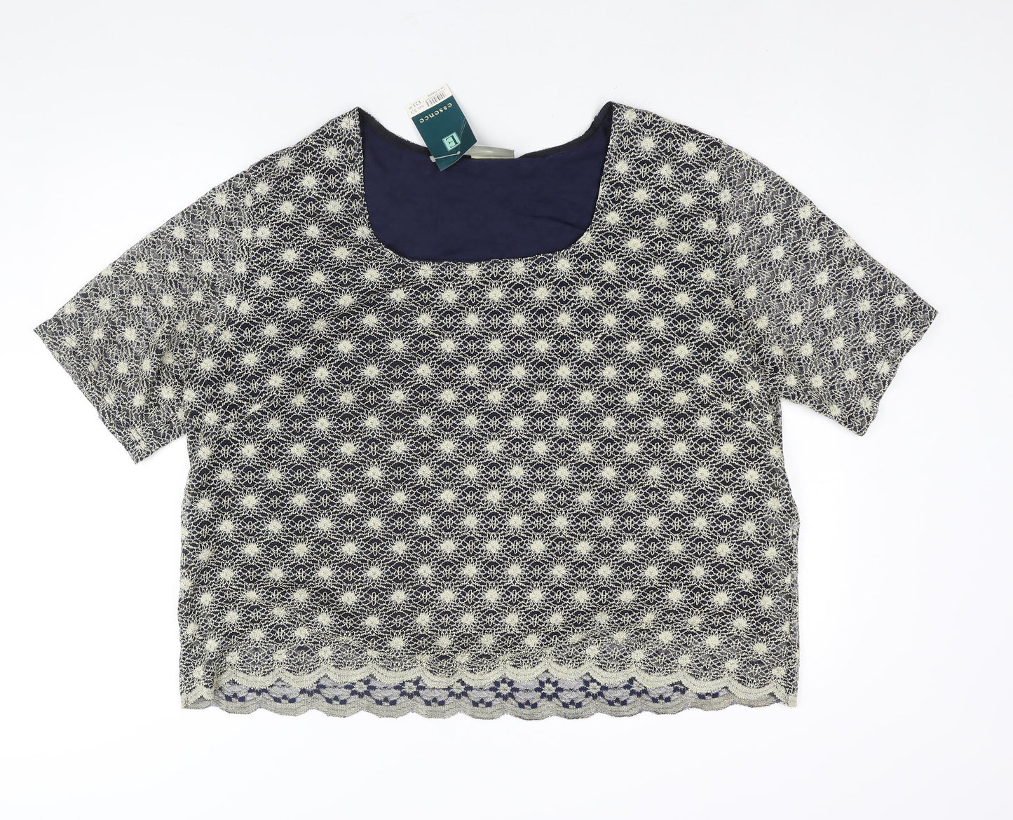 essence Womens Gold Geometric Polyester Basic Blouse Size 26 Round Neck - Size 26-28