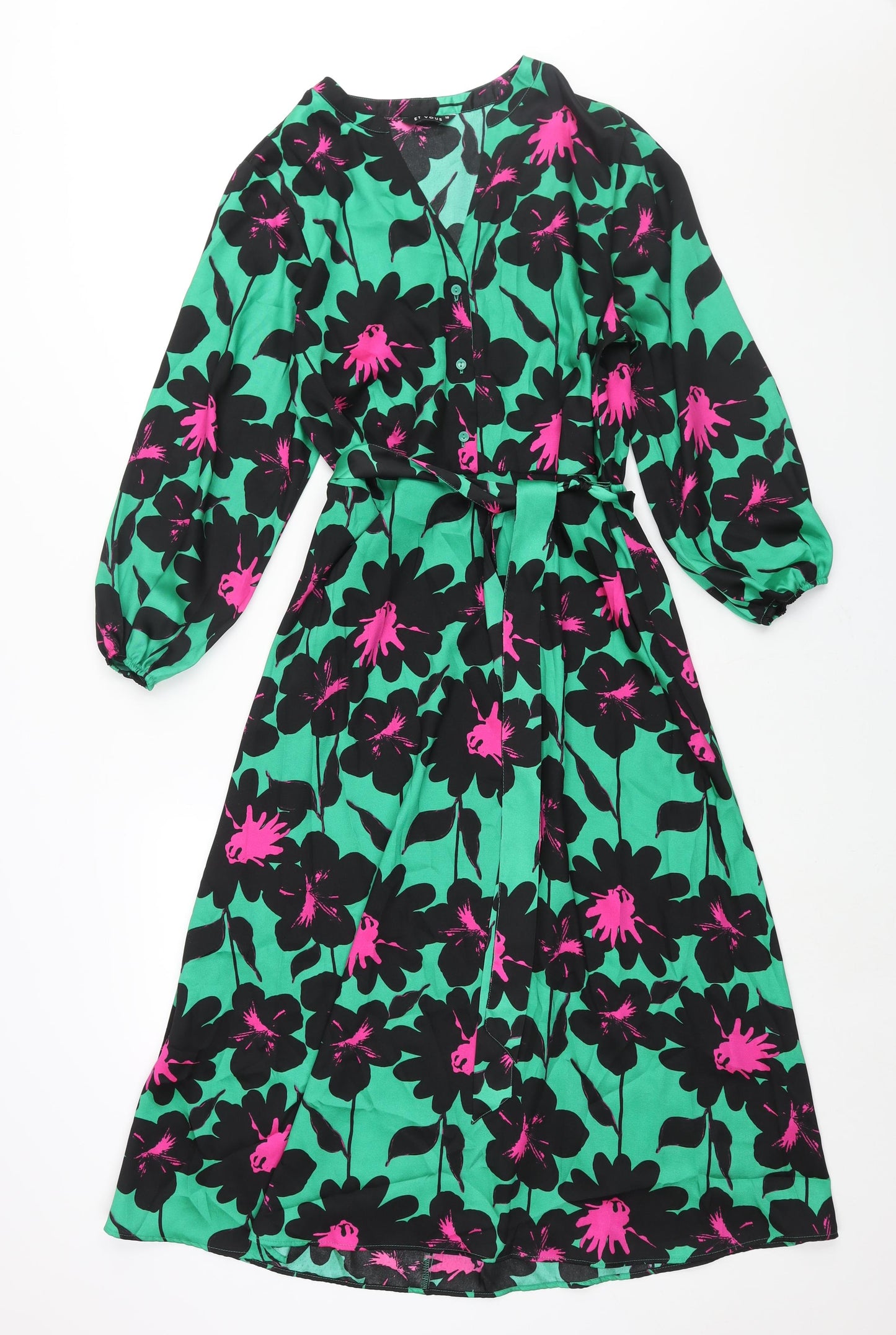 Et Vous Womens Multicoloured Floral Polyester Shift Size 16 V-Neck Button - Belted