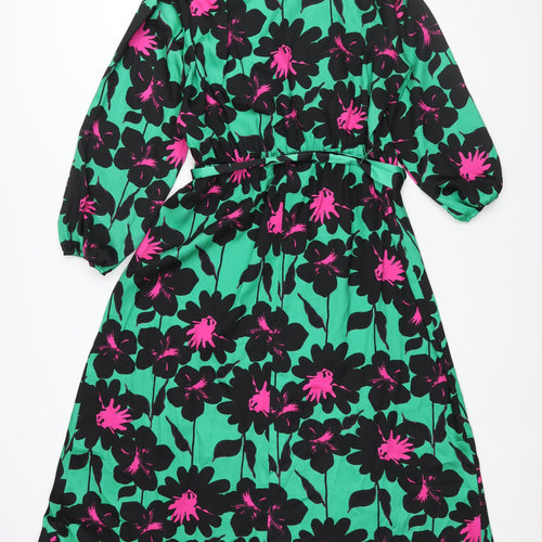 Et Vous Womens Multicoloured Floral Polyester Shift Size 16 V-Neck Button - Belted
