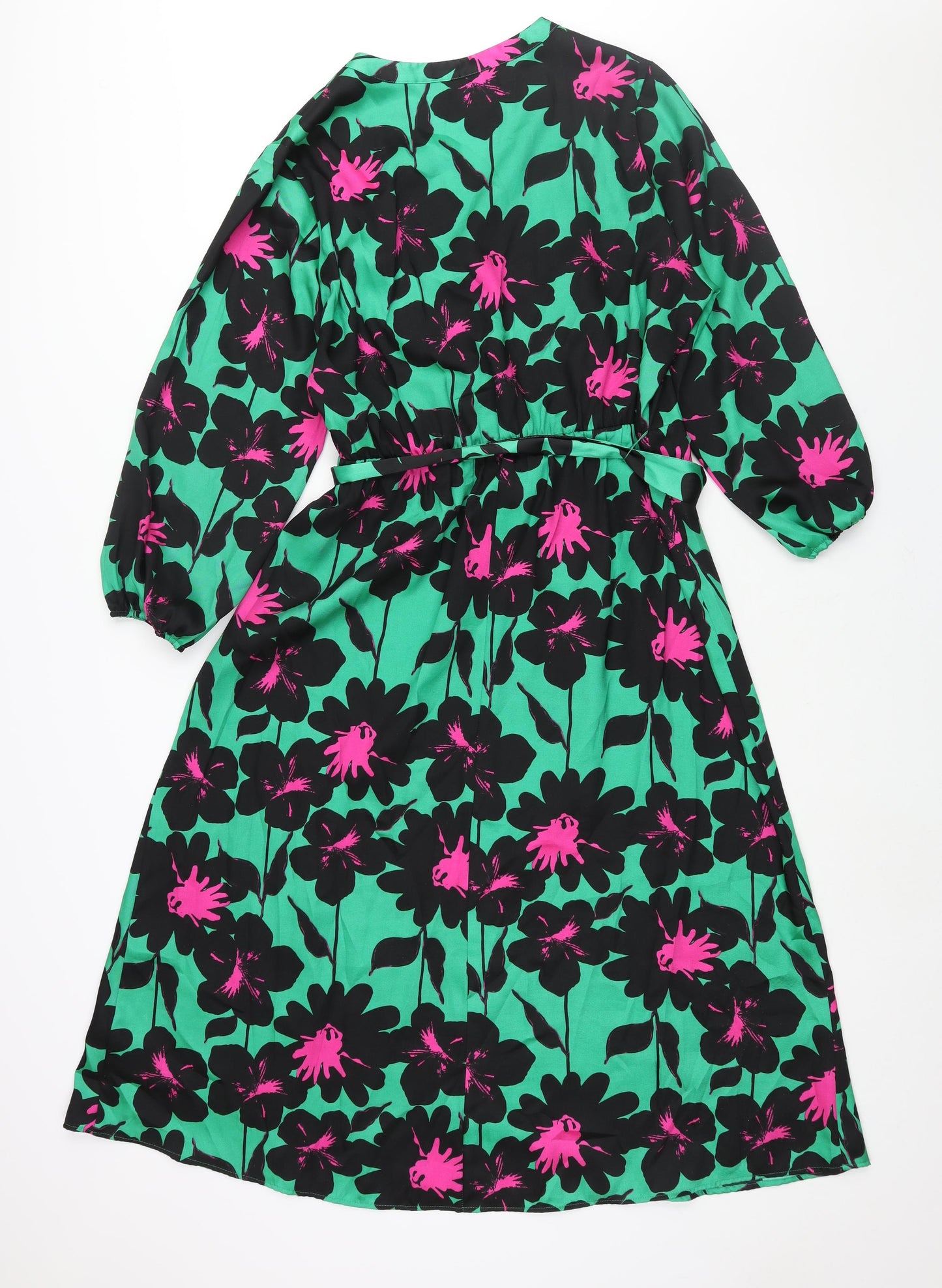 Et Vous Womens Multicoloured Floral Polyester Shift Size 16 V-Neck Button - Belted