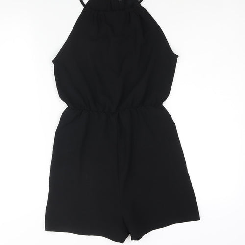 Boohoo Womens Black Polyester Playsuit One-Piece Size 10 Button