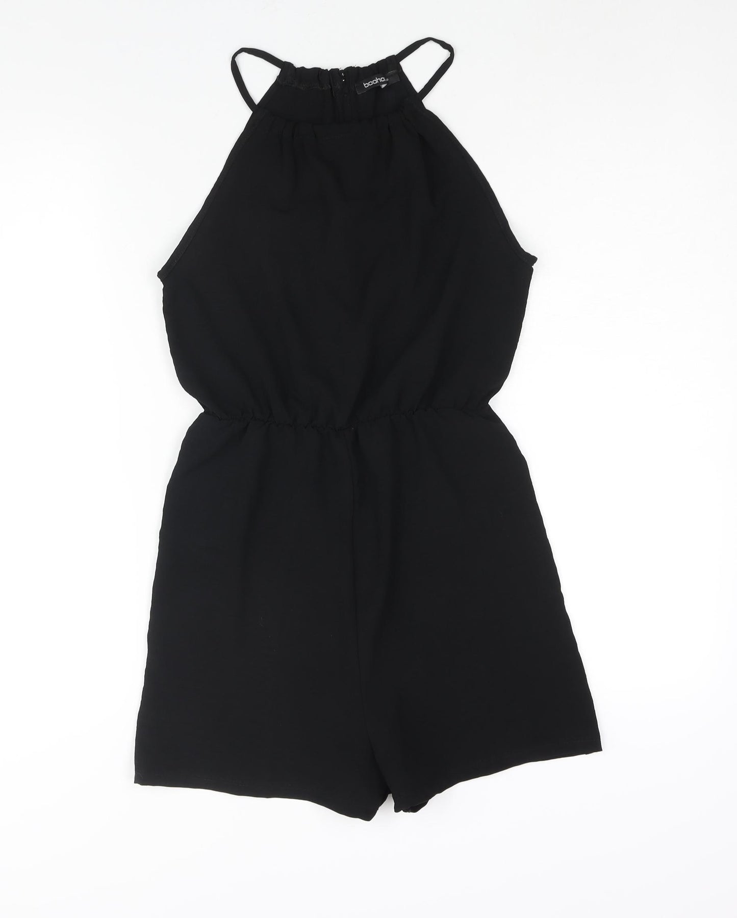 Boohoo Womens Black Polyester Playsuit One-Piece Size 10 Button
