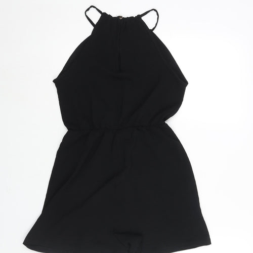 Boohoo Womens Black Polyester Playsuit One-Piece Size 10 Button